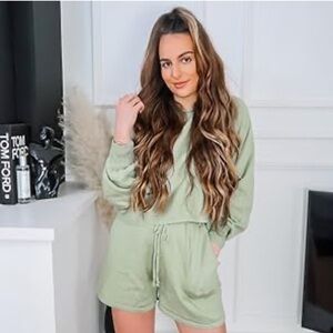 Pistachio 2 piece set knit and shorts lounge set